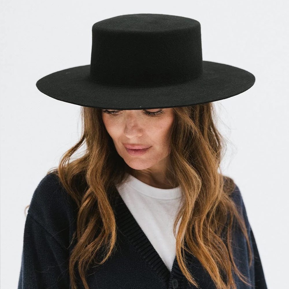 GIGI PIP Dahlia Black Boater Hat